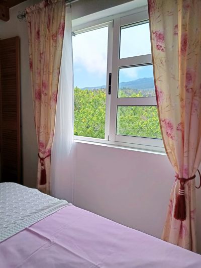 Schlafzimmer mit Doppelbett und Fenster