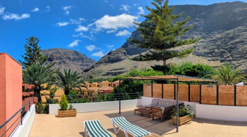 GO-041 Ferienwohnung La Gomera Valle Gran Rey, Ausblick private Dachterrasse